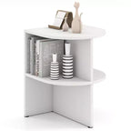 Costway Half Round Side Table 2-tier Wooden Nightstand w/Open Storage Shelves White