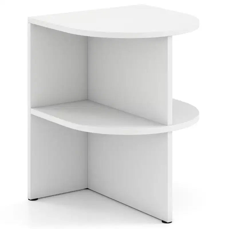 Tavolino consolle semicircolare Costway, a 2 ripiani, comodino in legno con mensole aperte, bianco