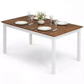 Costway 60'' Rectangular Dinner Table w/Solid Rubber Wood Legs for Kitchen Dining Room Brown & White