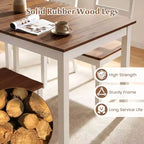 Tavolo da pranzo rettangolare Costway da 152 cm con gambe in legno massiccio di gomma per cucina sala da pranzo, marrone e bianco
