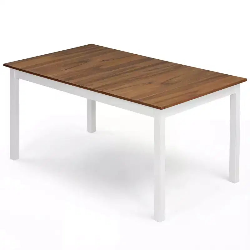 Tavolo da pranzo rettangolare Costway da 152 cm con gambe in legno massiccio di gomma per cucina sala da pranzo, marrone e bianco