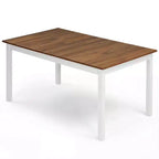 Tavolo da pranzo rettangolare Costway da 152 cm con gambe in legno massiccio di gomma per cucina sala da pranzo, marrone e bianco