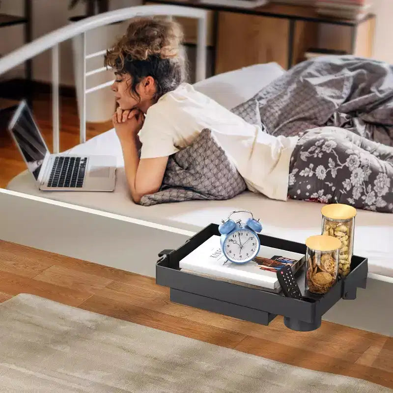 ACOINEL Mensola da comodino per letto, mensola pieghevole a clip per letto a castello con cassetto, portabicchieri e portacavi, bianca