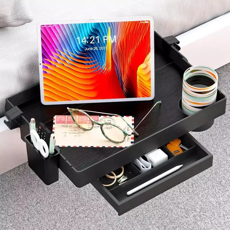 ACOINEL Bedside Shelf for Bed, Foldable Bunk Bed Shelf Clip On Nightstand with Drawer, Cup & Cord Holder,White