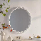 28 Modern Round Decorative Wall Mirror with Matte Wavy Frame, Wall-Mounted Accent Mirror for Living Room or Bathroom Dcor-Panipeachy