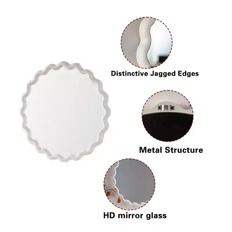 Specchio decorativo rotondo moderno da parete da 71 cm con cornice ondulata opaca, specchio d'accento da parete per soggiorno o bagno - Panipeachy