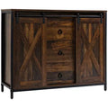 Farmhouse Buffet Cabinet with Sliding Barn Doors - Sideboard with 3 Drawers and Adjustable Shelves