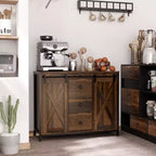 Mobile Buffet Rustico con Ante Scorrevoli a Granaio - Credenza con 3 Cassetti e Ripiani Regolabili