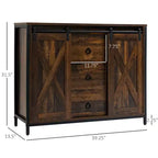 Mobile Buffet Rustico con Ante Scorrevoli a Granaio - Credenza con 3 Cassetti e Ripiani Regolabili