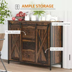 Mobile Buffet Rustico con Ante Scorrevoli a Granaio - Credenza con 3 Cassetti e Ripiani Regolabili