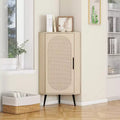 JVNOXK 15-inch Natural Rattan Corner Cabinet with Adjustable Shelves Freestanding Corner Storage Unit for Living Rooms , Natural Finish