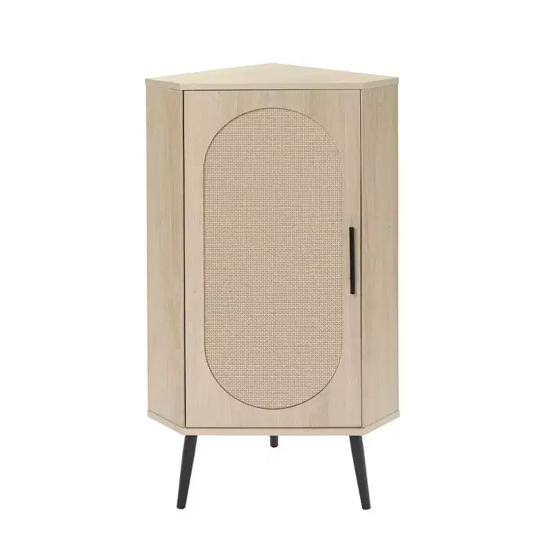 JVNOXK Mobile ad angolo in rattan naturale da 15 pollici con ripiani regolabili Mobile ad angolo indipendente per soggiorni, finitura naturale