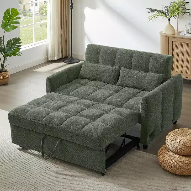 Divano a Due Posti MAYEERTY 52.8 Divano Letto Estraibile con Schienale Regolabile e Due Cuscini Lombari per Soggiorno Verde