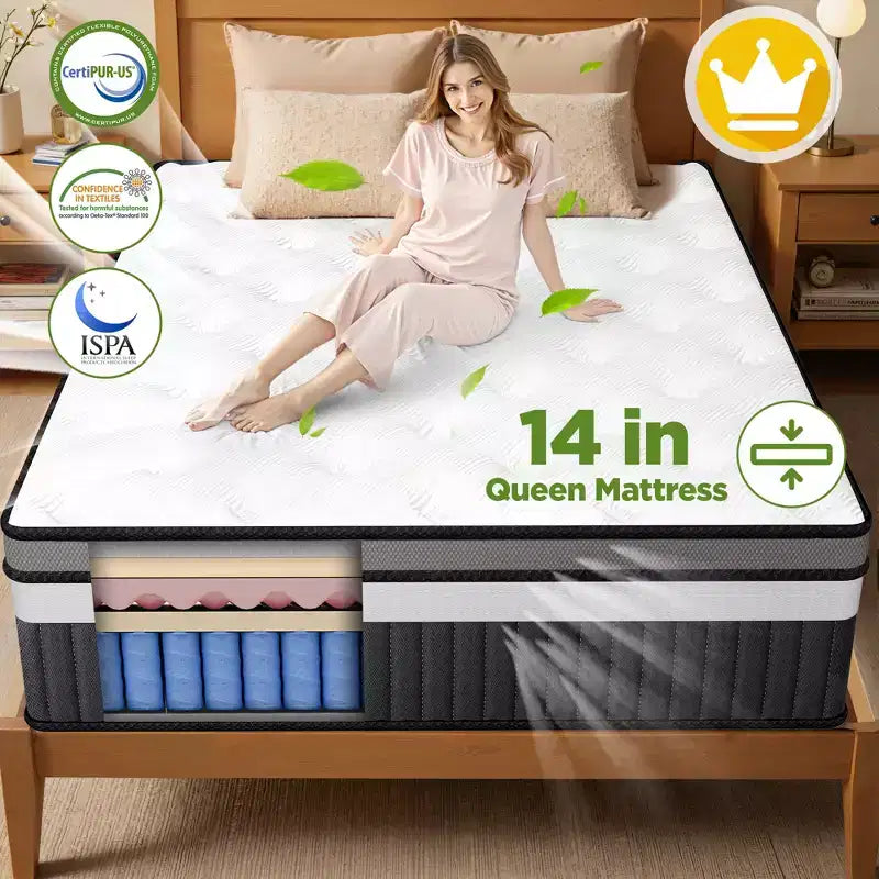 King Mattress In a Box, 14 Cooling Gel Memory Foam King Size Mattress, Medium Firm for Presure Relief&Cooler Sleep, CertiPUR-US