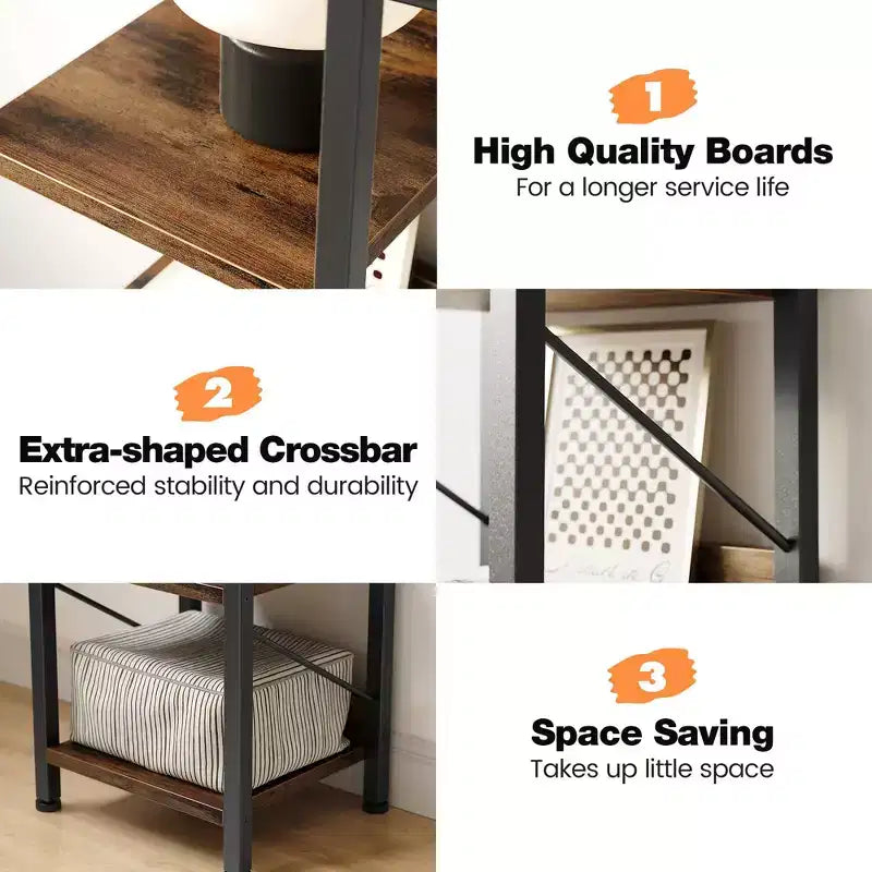 Libreria stretta GustoWave, 7 ripiani, scaffali in piedi con struttura in metallo, scaffali espositivi rustici per camera da letto, soggiorno, ufficio domestico