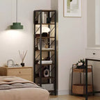 Libreria stretta GustoWave, 7 ripiani, scaffali in piedi con struttura in metallo, scaffali espositivi rustici per camera da letto, soggiorno, ufficio domestico