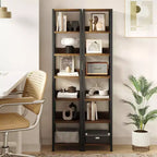 Libreria stretta GustoWave, 7 ripiani, scaffali in piedi con struttura in metallo, scaffali espositivi rustici per camera da letto, soggiorno, ufficio domestico