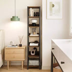 Libreria stretta GustoWave, 7 ripiani, scaffali in piedi con struttura in metallo, scaffali espositivi rustici per camera da letto, soggiorno, ufficio domestico