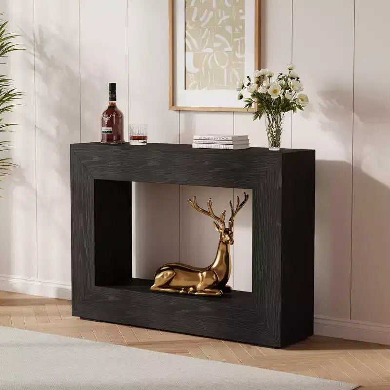 COZONY 47 Rustic Console Table for Entryway, Wooden Sofa Side Table with Storage, Black Walnut Finish