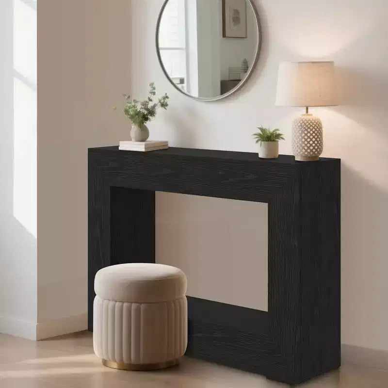 COZONY 47 Tavolo Console Rustico per Ingresso, Tavolino Laterale per Divano in Legno con Contenitore, Finitura Noce Nero