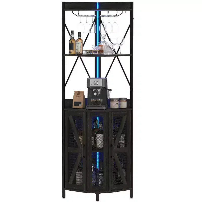 4-Tier Corner Wine Rack with Industrial Frame - Foldable Bar Storage for Small Spaces & Apartments