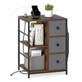 Costway Nightstand 3-Tier Storage End Table Bedside Table with Charging Station & Shelf
