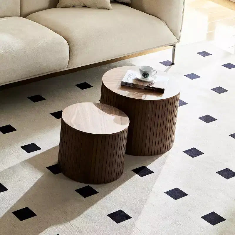 Set di 2 tavolini da caffè e tavolini laterali rotondi moderni con vano portaoggetti nascosto, nessun assemblaggio richiesto, eleganti tavoli d'accento per soggiorno o sala-Panipeachy