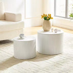 Set di 2 tavolini da caffè e tavolini laterali rotondi moderni con vano portaoggetti nascosto, nessun assemblaggio richiesto, eleganti tavoli d'accento per soggiorno o sala-Panipeachy