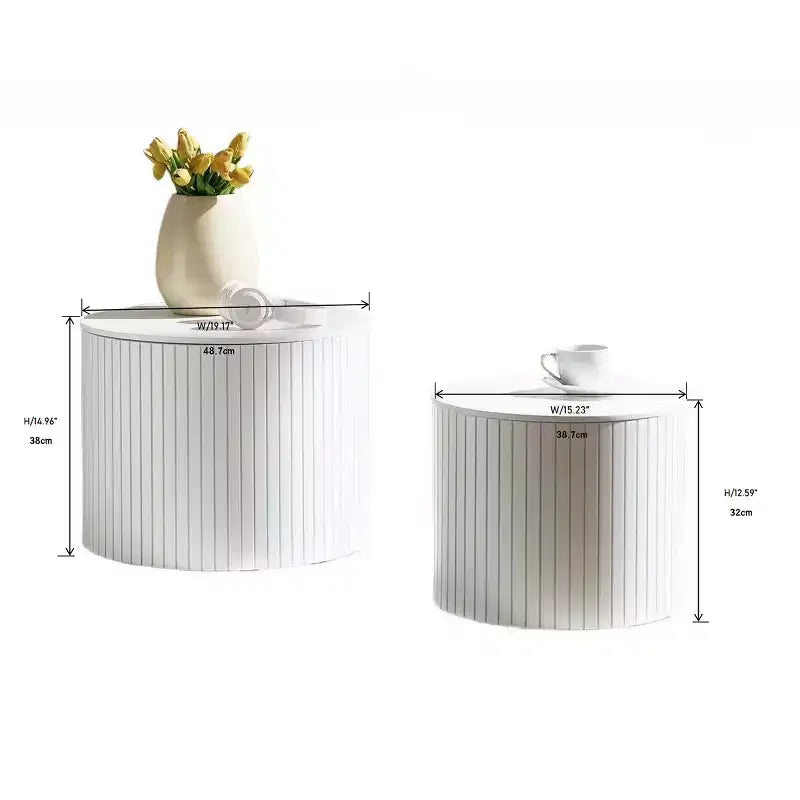 Set di 2 tavolini da caffè e tavolini laterali rotondi moderni con vano portaoggetti nascosto, nessun assemblaggio richiesto, eleganti tavoli d'accento per soggiorno o sala-Panipeachy