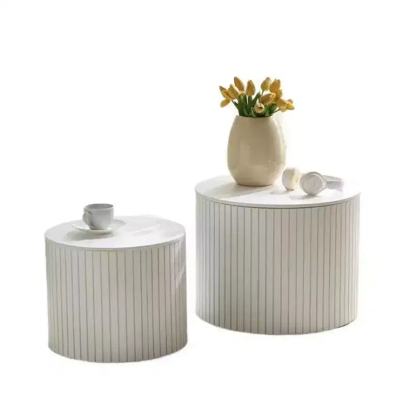 Set di 2 tavolini da caffè e tavolini laterali rotondi moderni con vano portaoggetti nascosto, nessun assemblaggio richiesto, eleganti tavoli d'accento per soggiorno o sala-Panipeachy