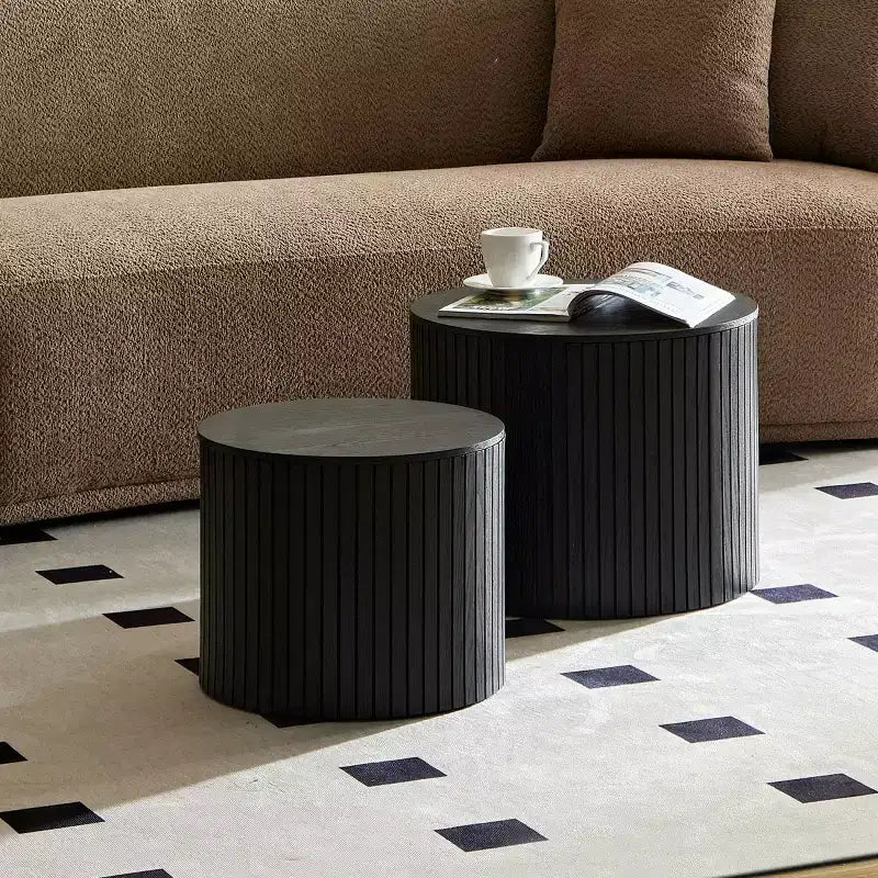 Set di 2 tavolini da caffè e tavolini laterali rotondi moderni con vano portaoggetti nascosto, nessun assemblaggio richiesto, eleganti tavoli d'accento per soggiorno o sala-Panipeachy