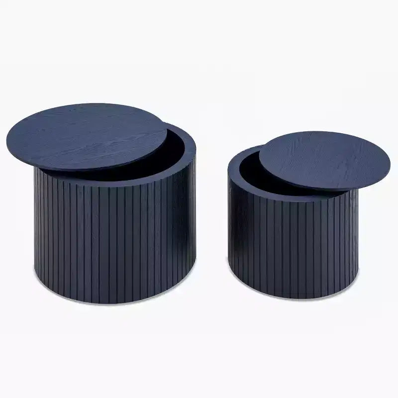 Set di 2 tavolini da caffè e tavolini laterali rotondi moderni con vano portaoggetti nascosto, nessun assemblaggio richiesto, eleganti tavoli d'accento per soggiorno o sala-Panipeachy