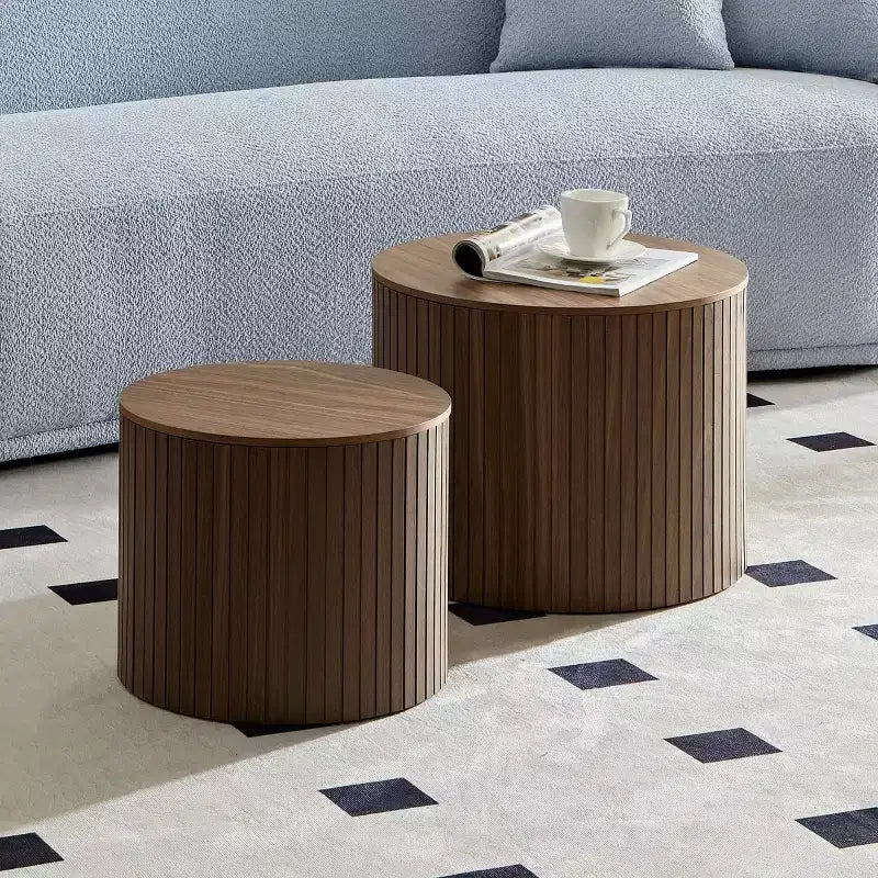Set di 2 tavolini da caffè e tavolini laterali rotondi moderni con vano portaoggetti nascosto, nessun assemblaggio richiesto, eleganti tavoli d'accento per soggiorno o sala-Panipeachy