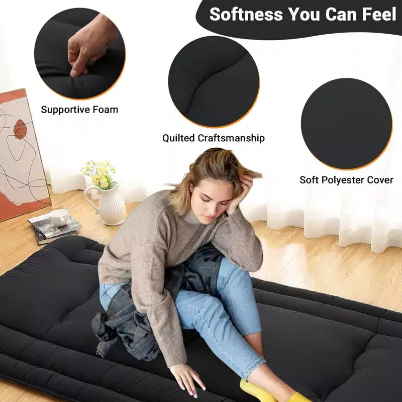 Materasso Pieghevole da Pavimento, Tappetino per Dormire Arrotolabile in Schiuma in Stile Giapponese, Letto Tatami da Pavimento Salvaspazio per Soggiorno o Camera da Letto