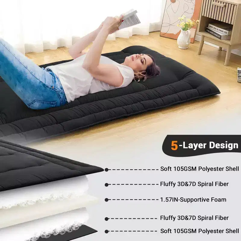 Materasso Pieghevole da Pavimento, Tappetino per Dormire Arrotolabile in Schiuma in Stile Giapponese, Letto Tatami da Pavimento Salvaspazio per Soggiorno o Camera da Letto