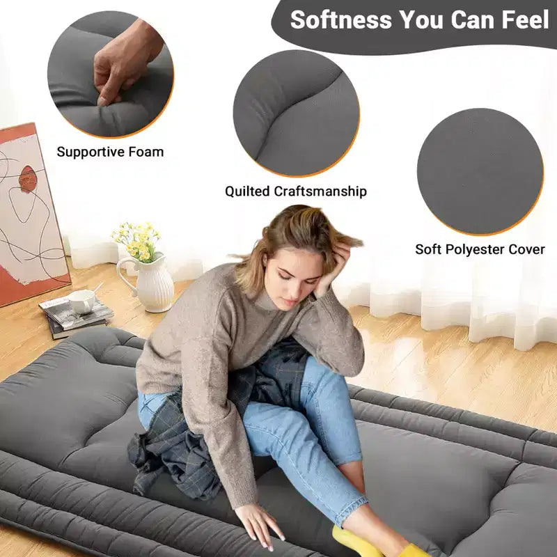Materasso Pieghevole da Pavimento, Tappetino per Dormire Arrotolabile in Schiuma in Stile Giapponese, Letto Tatami da Pavimento Salvaspazio per Soggiorno o Camera da Letto