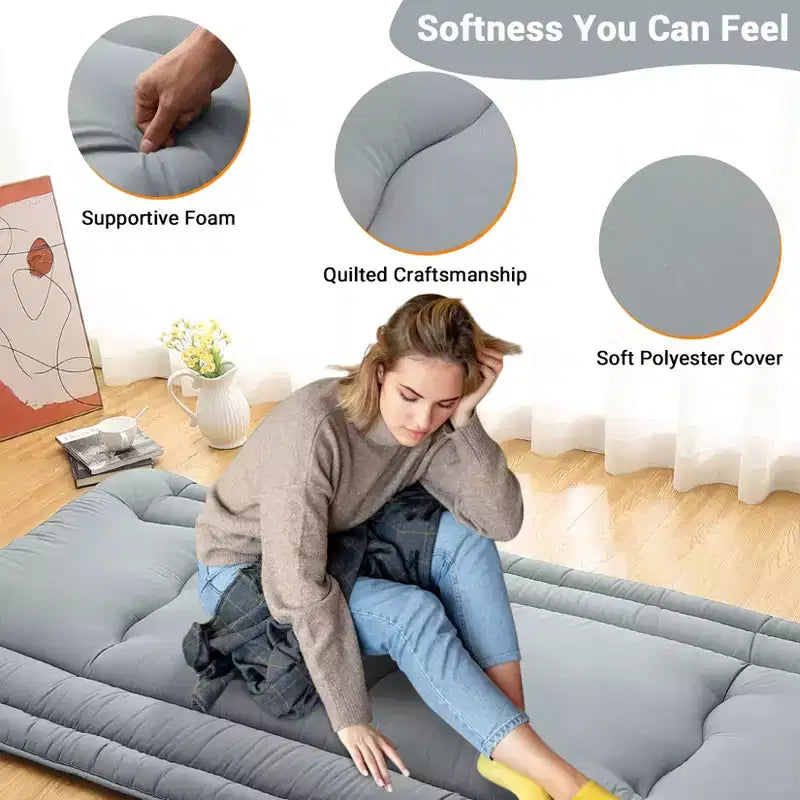 Materasso Pieghevole da Pavimento, Tappetino per Dormire Arrotolabile in Schiuma in Stile Giapponese, Letto Tatami da Pavimento Salvaspazio per Soggiorno o Camera da Letto