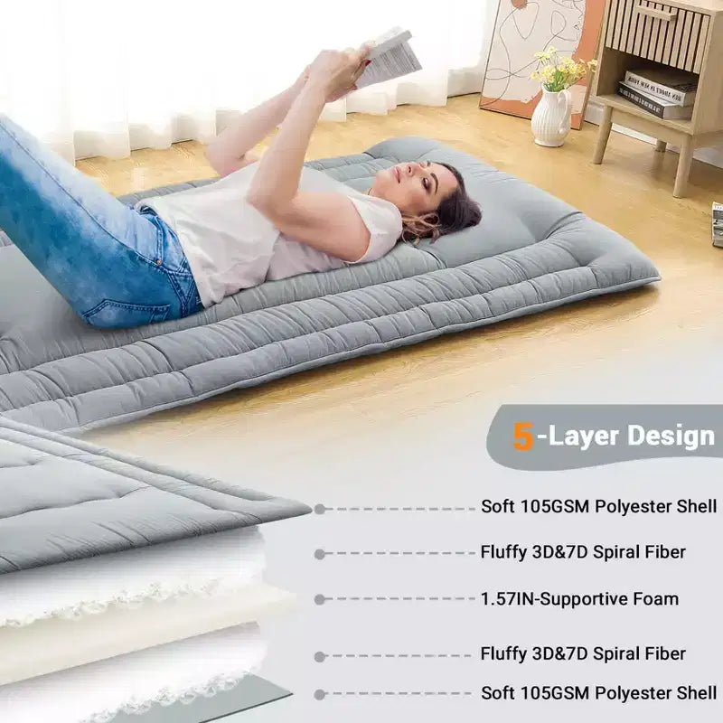 Materasso Pieghevole da Pavimento, Tappetino per Dormire Arrotolabile in Schiuma in Stile Giapponese, Letto Tatami da Pavimento Salvaspazio per Soggiorno o Camera da Letto