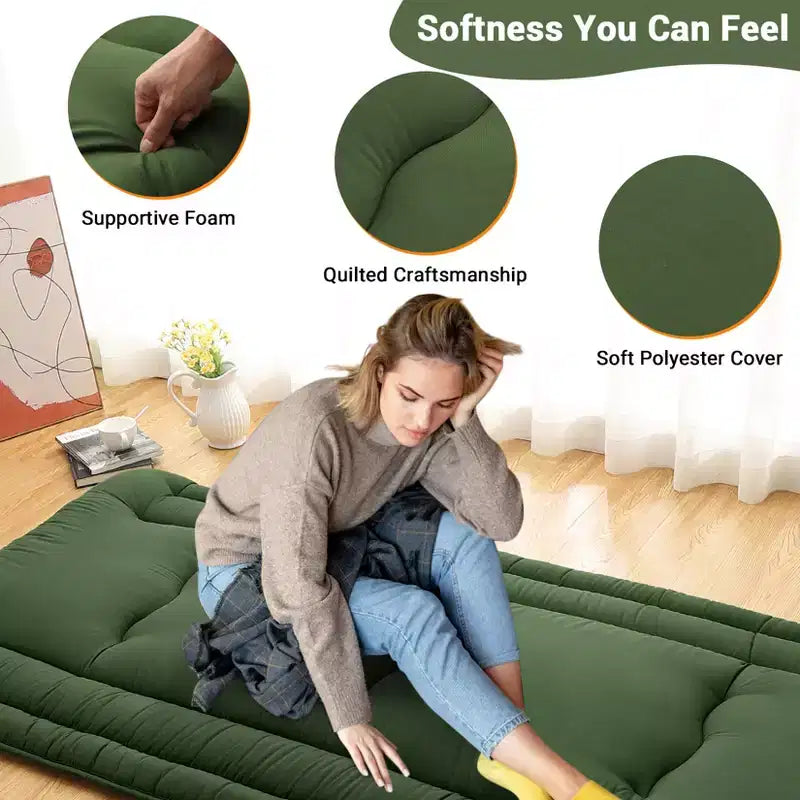Materasso Pieghevole da Pavimento, Tappetino per Dormire Arrotolabile in Schiuma in Stile Giapponese, Letto Tatami da Pavimento Salvaspazio per Soggiorno o Camera da Letto