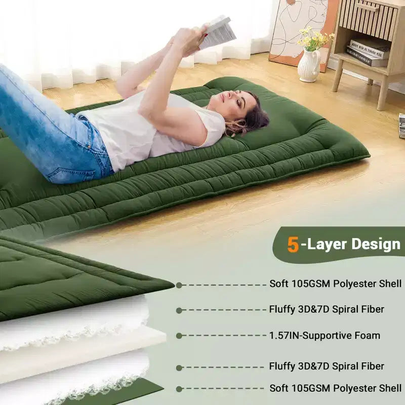 Materasso Pieghevole da Pavimento, Tappetino per Dormire Arrotolabile in Schiuma in Stile Giapponese, Letto Tatami da Pavimento Salvaspazio per Soggiorno o Camera da Letto