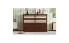 JVNOXK 80-inch Queen Size Murphy Bed, Pine Cabinet Bed with Wicker Accents, Integrated Storage Drawers, Suitable for Bedrooms, Walnut