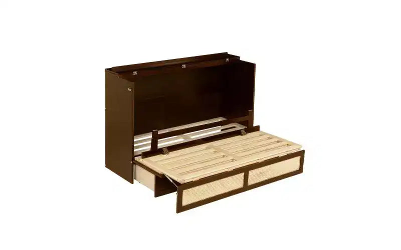 JVNOXK Letto a scomparsa Queen Size da 80 pollici, mobile a scomparsa in pino con inserti in vimini, cassetti portaoggetti integrati, adatto per camere da letto, noce
