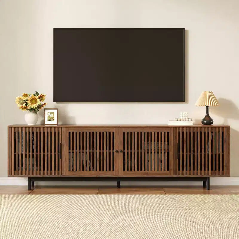 78 inch TV Stand for Living Room, Modern TV Console with Solid Wood Leg, Long Entertainment Center with Storage and Soft-Closing Hinges