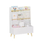 Libreria e Organizzatore Giocattoli per Bambini VIYET 37 - MDF Bianco + Gambe in Pino, 2 Ripiani, Contenitore, Antiribaltamento