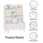 Libreria e Organizzatore Giocattoli per Bambini VIYET 37 - MDF Bianco + Gambe in Pino, 2 Ripiani, Contenitore, Antiribaltamento