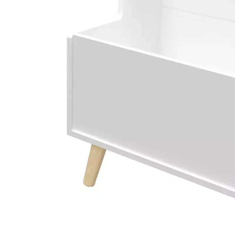Libreria e Organizzatore Giocattoli per Bambini VIYET 37 - MDF Bianco + Gambe in Pino, 2 Ripiani, Contenitore, Antiribaltamento