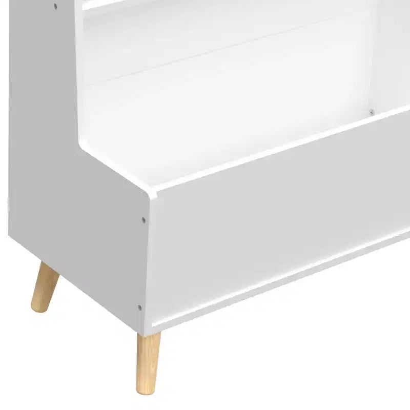 Libreria e Organizzatore Giocattoli per Bambini VIYET 37 - MDF Bianco + Gambe in Pino, 2 Ripiani, Contenitore, Antiribaltamento