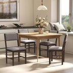 HOMCOM Set di 4 Sedie da Pranzo Moderne, Sedie da Cucina Imbottite in Tessuto di Lino con Gambe in Legno di Caucciù per Sala da Pranzo, Soggiorno