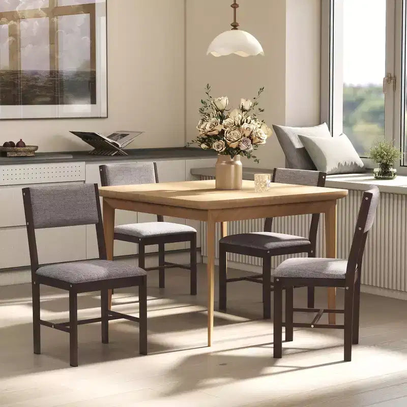 HOMCOM Set di 4 Sedie da Pranzo Moderne, Sedie da Cucina Imbottite in Tessuto di Lino con Gambe in Legno di Caucciù per Sala da Pranzo, Soggiorno