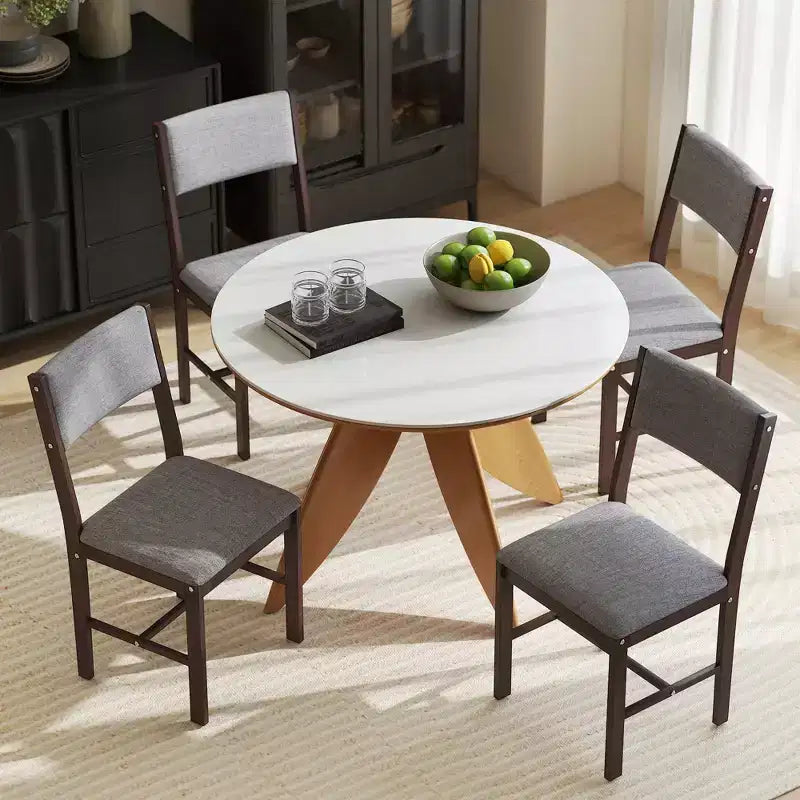 HOMCOM Set di 4 Sedie da Pranzo Moderne, Sedie da Cucina Imbottite in Tessuto di Lino con Gambe in Legno di Caucciù per Sala da Pranzo, Soggiorno